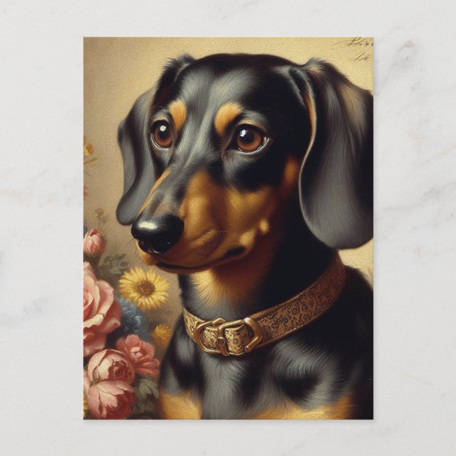 Cute Vintage Dachshund Painting Postcard (Front)