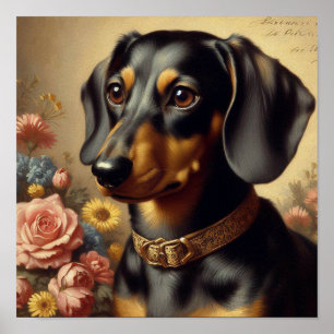 Cute Vintage Dachshund Painting Poster
