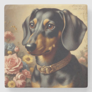 Cute Vintage Dachshund Painting Stone Coaster