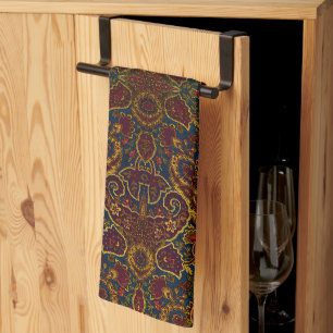 Cute vintage dark brown paisley design tea towel