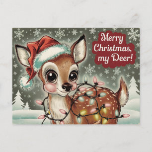Cute Vintage Deer Christmas Postcard