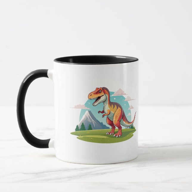Cute vintage Dinosaur T Rex with Mountain  Mug (Left)