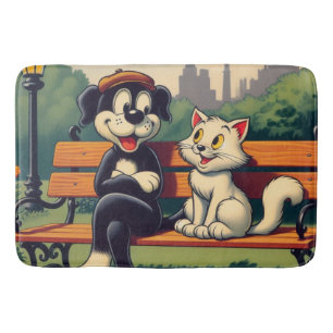 Cute, vintage dog/cat cartoon bath mat