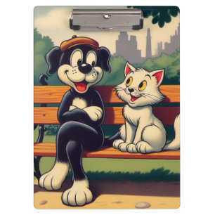 Cute, vintage dog/cat cartoon clipboard