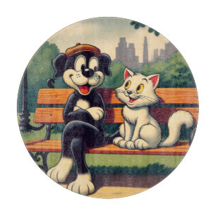 Cute, vintage dog/cat cartoon cutting board