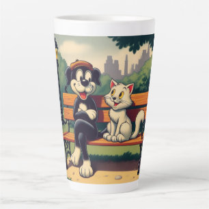 Cute, vintage dog/cat cartoon latte mug
