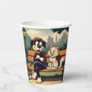 Cute, vintage dog/cat cartoon paper cups