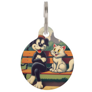 Cute, vintage dog/cat cartoon pet tag