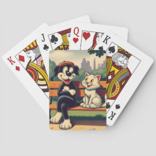 Cute, vintage dog/cat cartoon playing cards