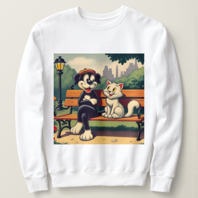 Cute, vintage dog/cat cartoon sweatshirt (Design Front)