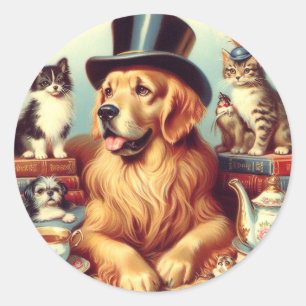 Cute Vintage Dog Painting Classic Round Sticker