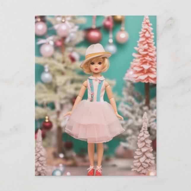 Cute Vintage Doll Christmas Postcard (Front)