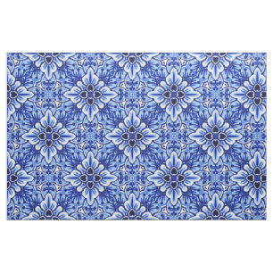 Cute Vintage Dutch Delft Blue Floral Pattern Fabric