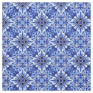Cute Vintage Dutch Delft Blue Floral Pattern Fabric