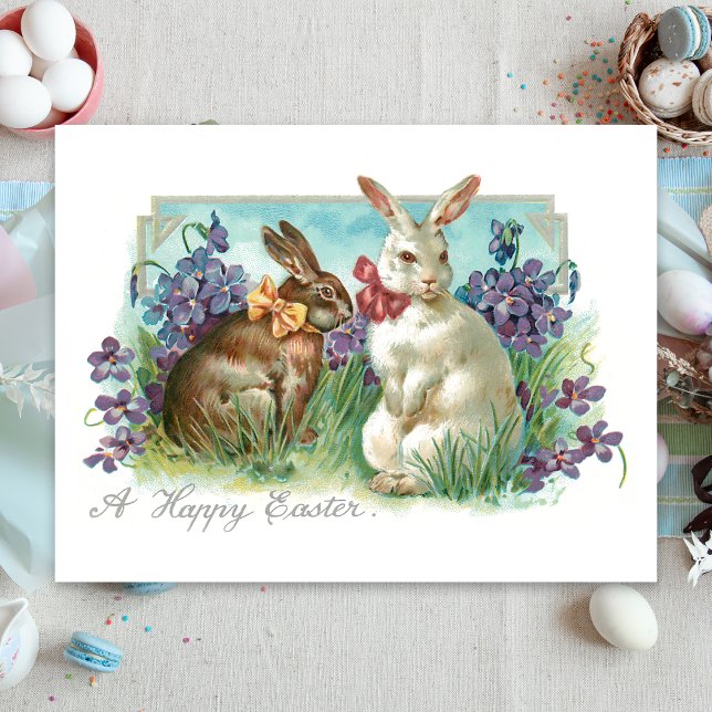 Cute Vintage Easter Bunnies with Bows Postcard (Creator Uploaded)