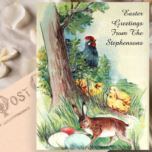 Cute Vintage Easter Bunny and Eggs Postcard