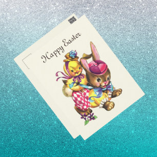 cute vintage Easter bunny chick  Holiday Postcard