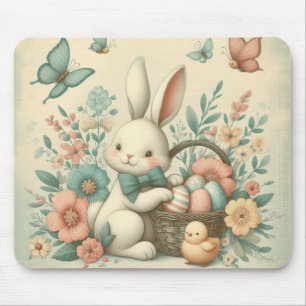 Cute, Vintage Easter bunny & chick Mouse Pad