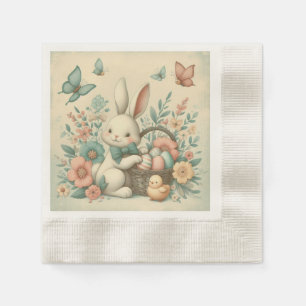 Cute, Vintage Easter bunny & chick Napkin