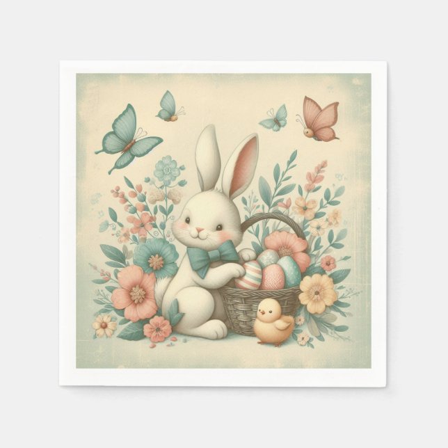 Cute, Vintage Easter bunny & chick Napkin (Front)