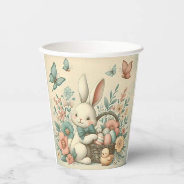 Cute, Vintage Easter bunny & chick Paper Cups (Front)
