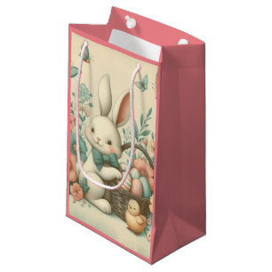 Cute, Vintage Easter bunny & chick Small Gift Bag