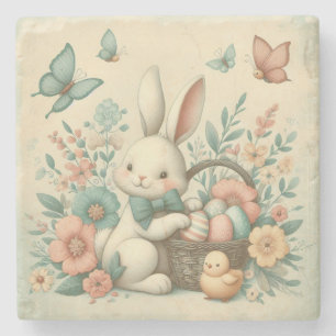 Cute, Vintage Easter bunny & chick Stone Coaster
