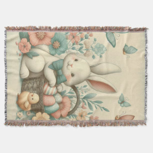 Cute, Vintage Easter bunny & chick Throw Blanket