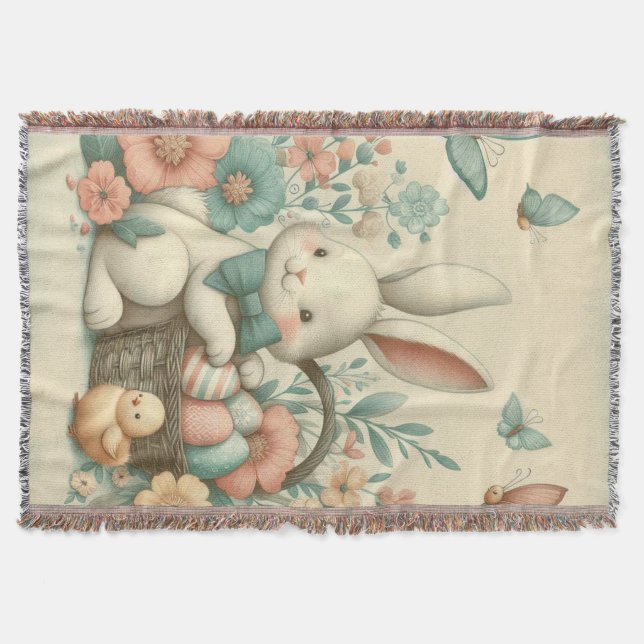 Cute, Vintage Easter bunny & chick Throw Blanket (Front)