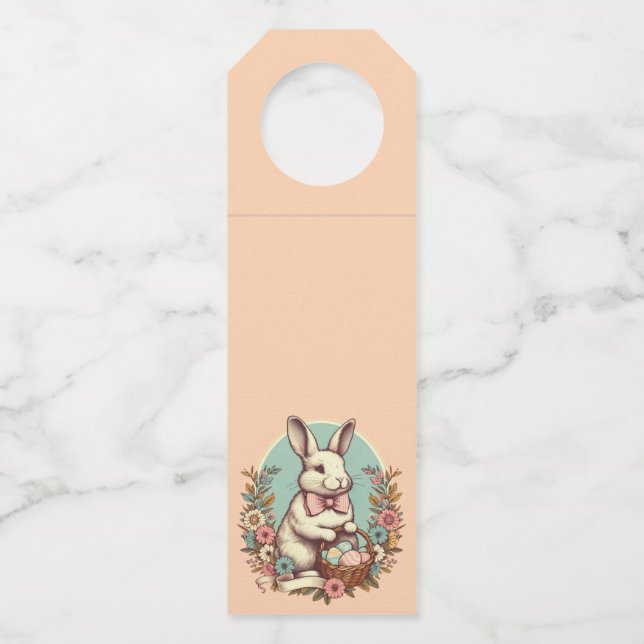 Cute, vintage Easter bunny/egg/basket  Bottle Tag (Front)