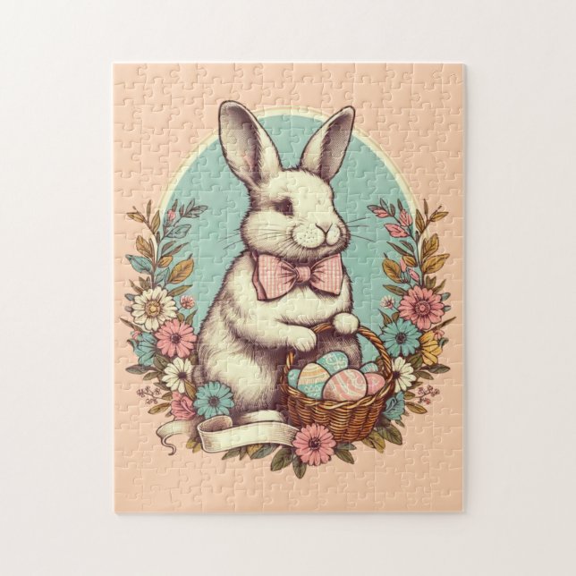 Cute, vintage Easter bunny/egg/basket  Jigsaw Puzzle (Vertical)