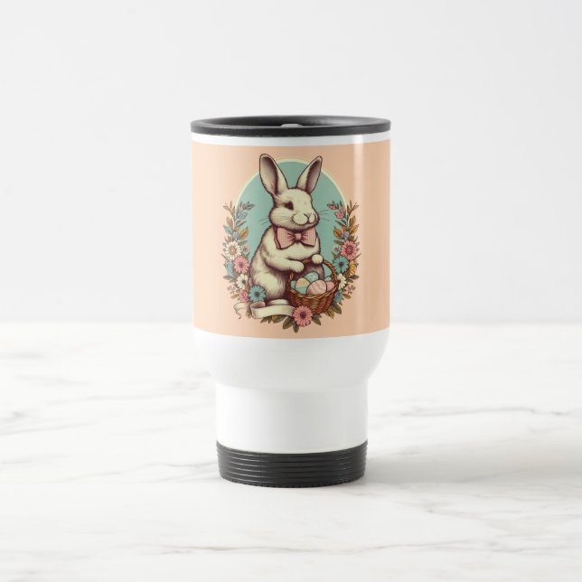 Cute, vintage Easter bunny/egg/basket  Travel Mug (Center)