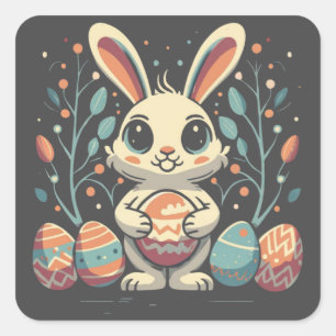 Cute Vintage Easter Bunny Eggs Square Stickers