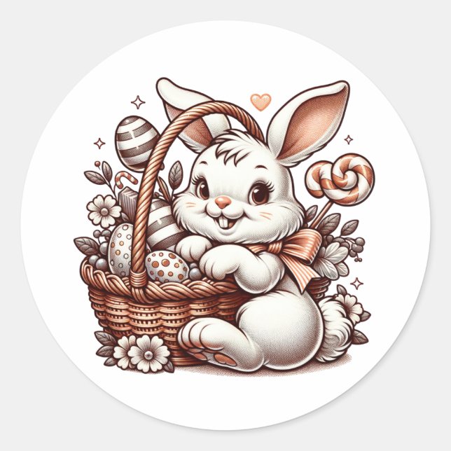 Cute Vintage Easter Bunny Rabbit  Classic Round Sticker (Front)