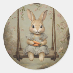 Cute Vintage Easter Bunny Rabbit Watercolor Classic Round Sticker