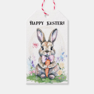 Cute Vintage Easter Bunny Rabbit Watercolor Gift Tags