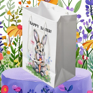 Cute Vintage Easter Bunny Rabbit Watercolor Medium Gift Bag