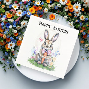 Cute Vintage Easter Bunny Rabbit Watercolor Napkin