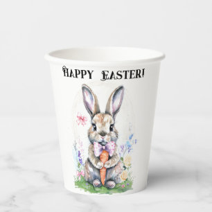 Cute Vintage Easter Bunny Rabbit Watercolor Paper Cups