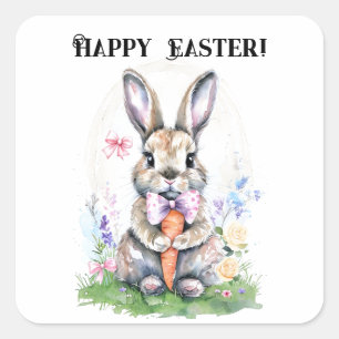 Cute Vintage Easter Bunny Rabbit Watercolor Square Sticker