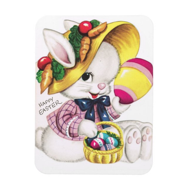 Cute Vintage Easter Bunny With Egg Magnet (Vertical)