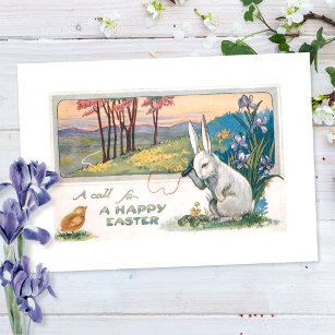 Cute Vintage Easter Bunny with Telephone Holiday Card