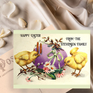 Cute Vintage Easter Chicks and Floral Egg Postcard