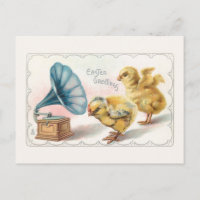 Cute Vintage Easter Chicks and Gramophone