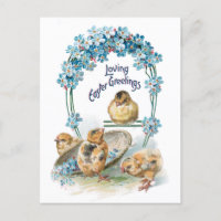 Cute Vintage Easter Chicks & Blue Forget-me-Nots
