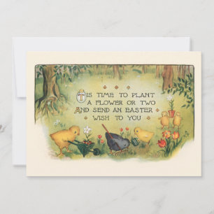 Cute Vintage Easter Chicks & Spring Flowers Holiday Card