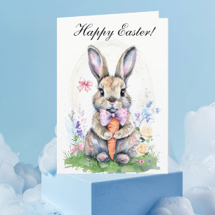 Cute Vintage Easter Watercolor Rabbit Bunny Floral Thank You Card