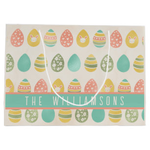 Cute Vintage Eggs Personalised Easter Large Gift Bag