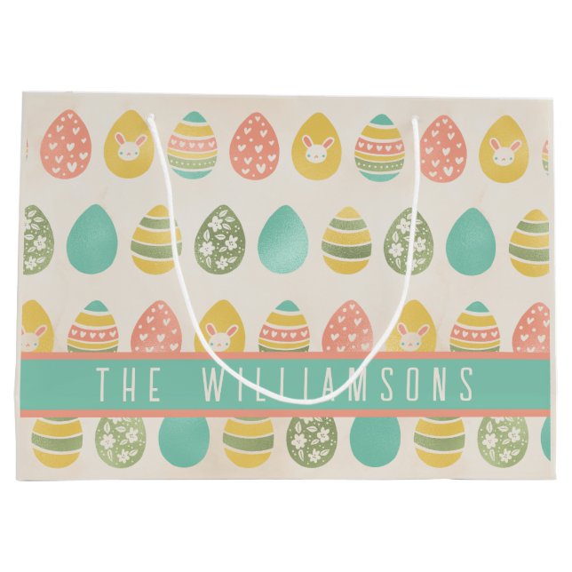 Cute Vintage Eggs Personalised Easter Large Gift Bag (Back)