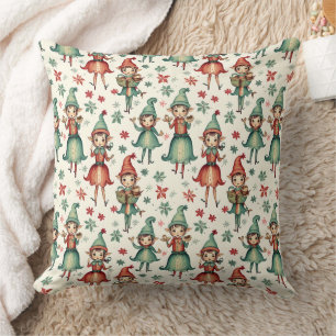 Cute Vintage Elves Christmas Seasonal Cushion